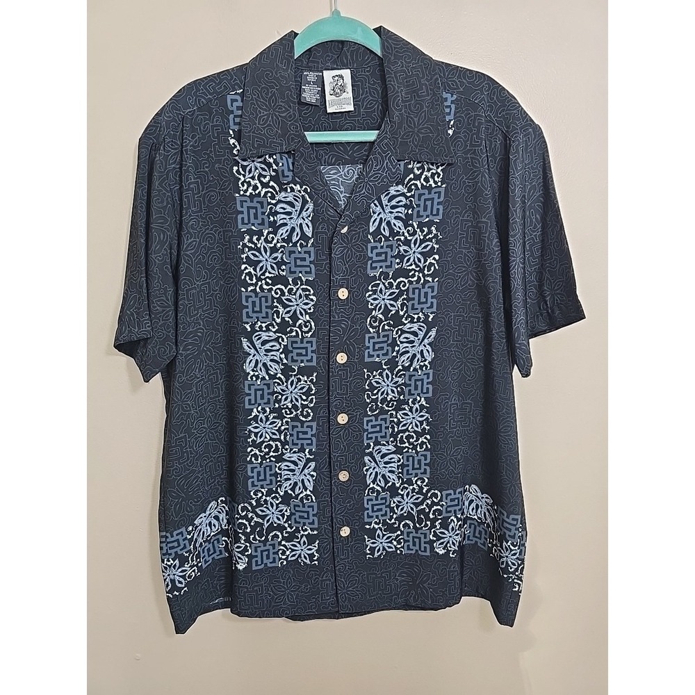 KENNINGTON LTD CA Camp Shirt Mens Large Tropical Black Floral